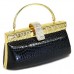 Evening Bag - Croc Embossed Clutch w/ Swarovski Crystal Accent Closure - Black - BG-HPR999B